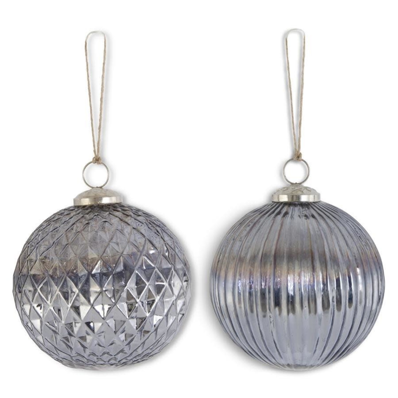 ASSORTED 5 INCH BLUE GRAY MERCURY GLASS ORNAMENTS (2 STYLES)