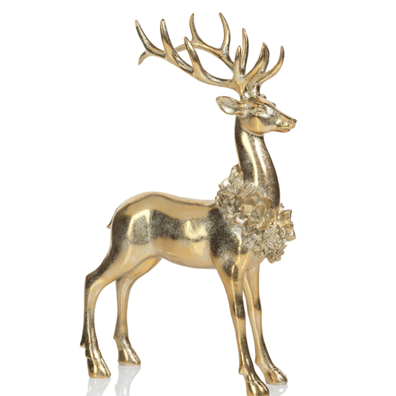 zodax Golden Deer with Floral Wreath - Standing