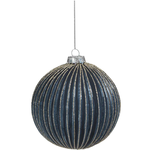 zodax Blue Glass Ball Ornament with Champagne Glitter - Large