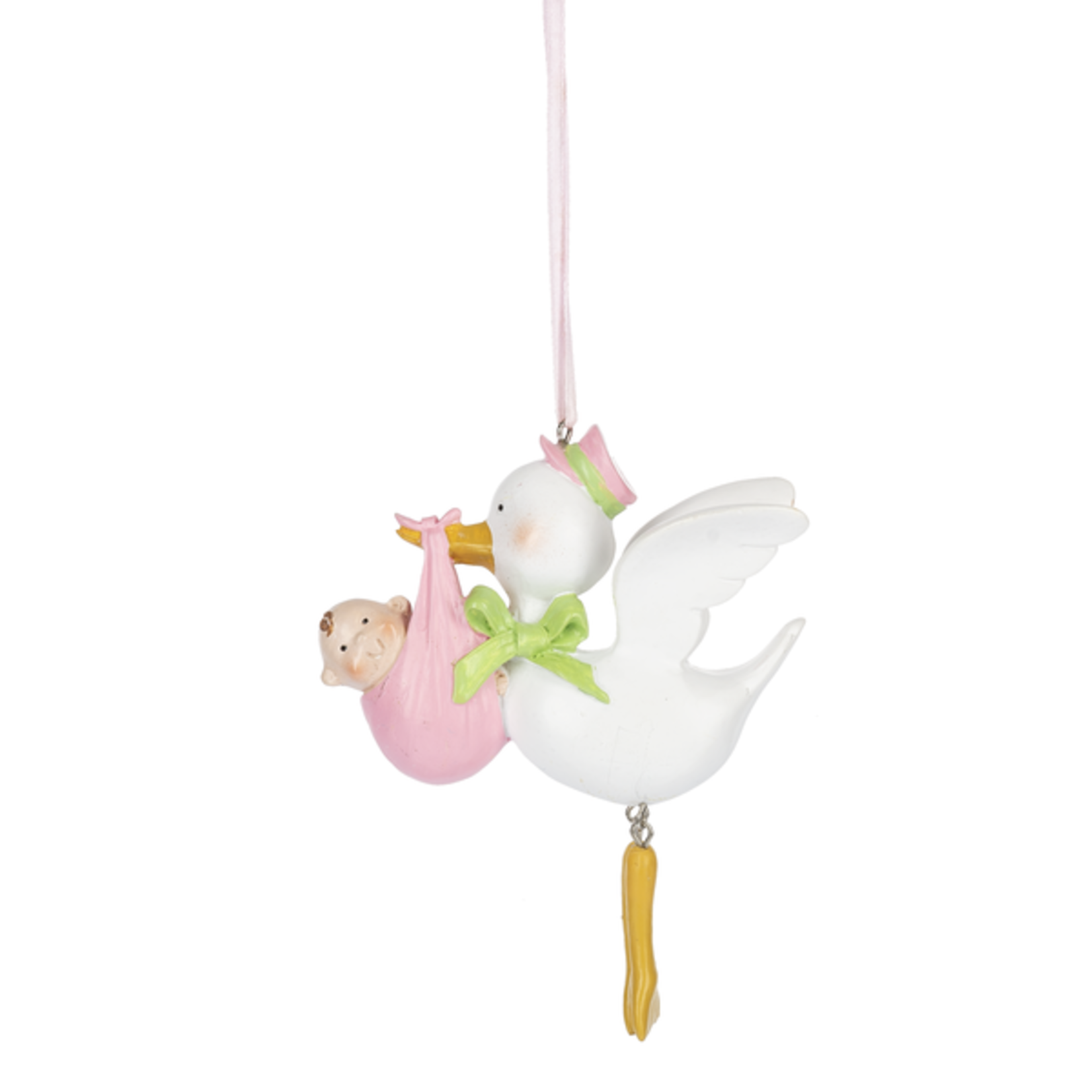 Stork w/Baby Girl Ornaments