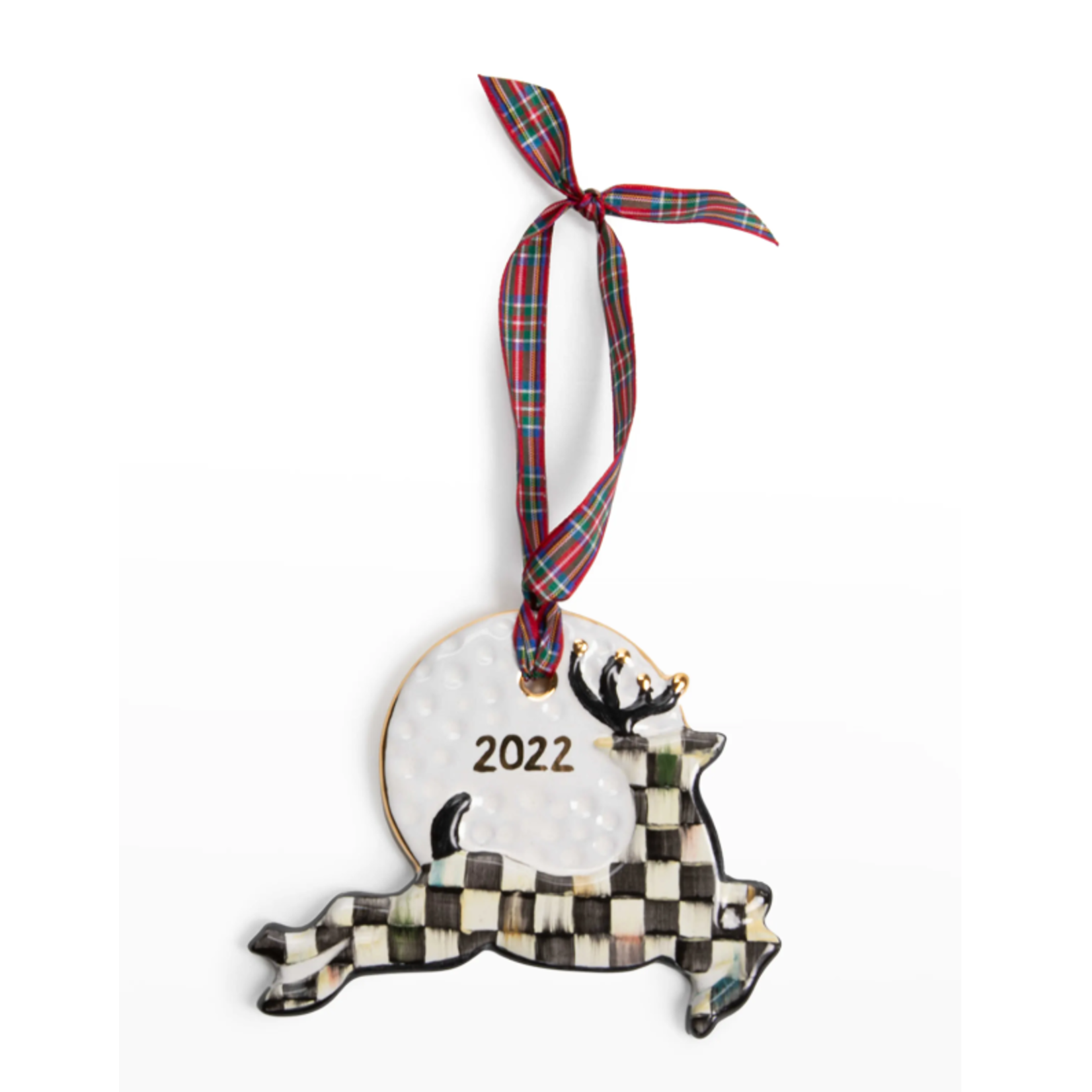 MacKenzie Childs 2022 Courtly Check Stag Christmas Ornament