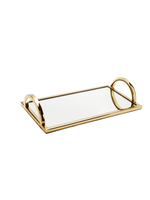 Rectangular Mirror Tray with Gold Handles -12"L