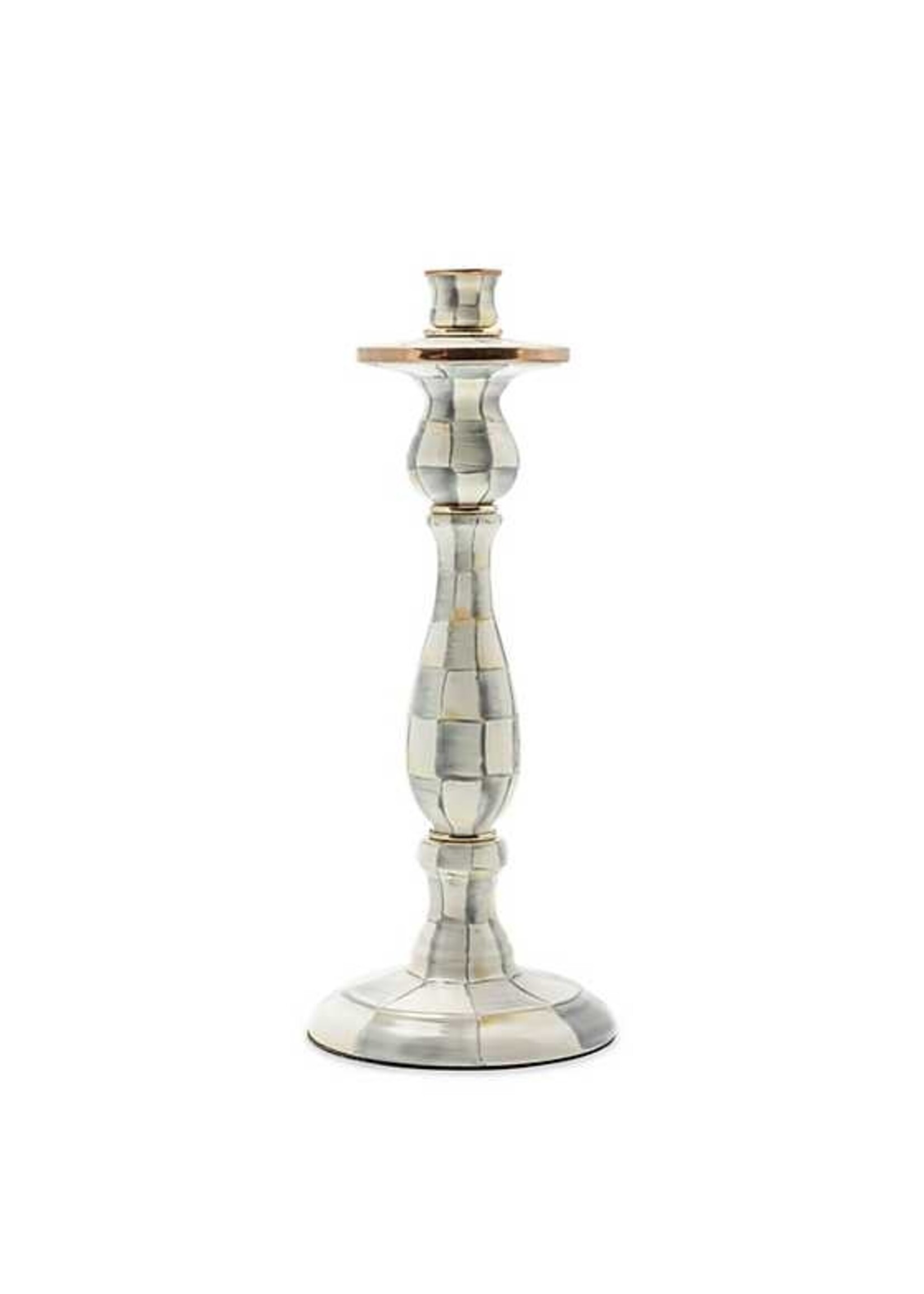 MacKenzie-Childs Sterling Check Enamel Candlestick - Large