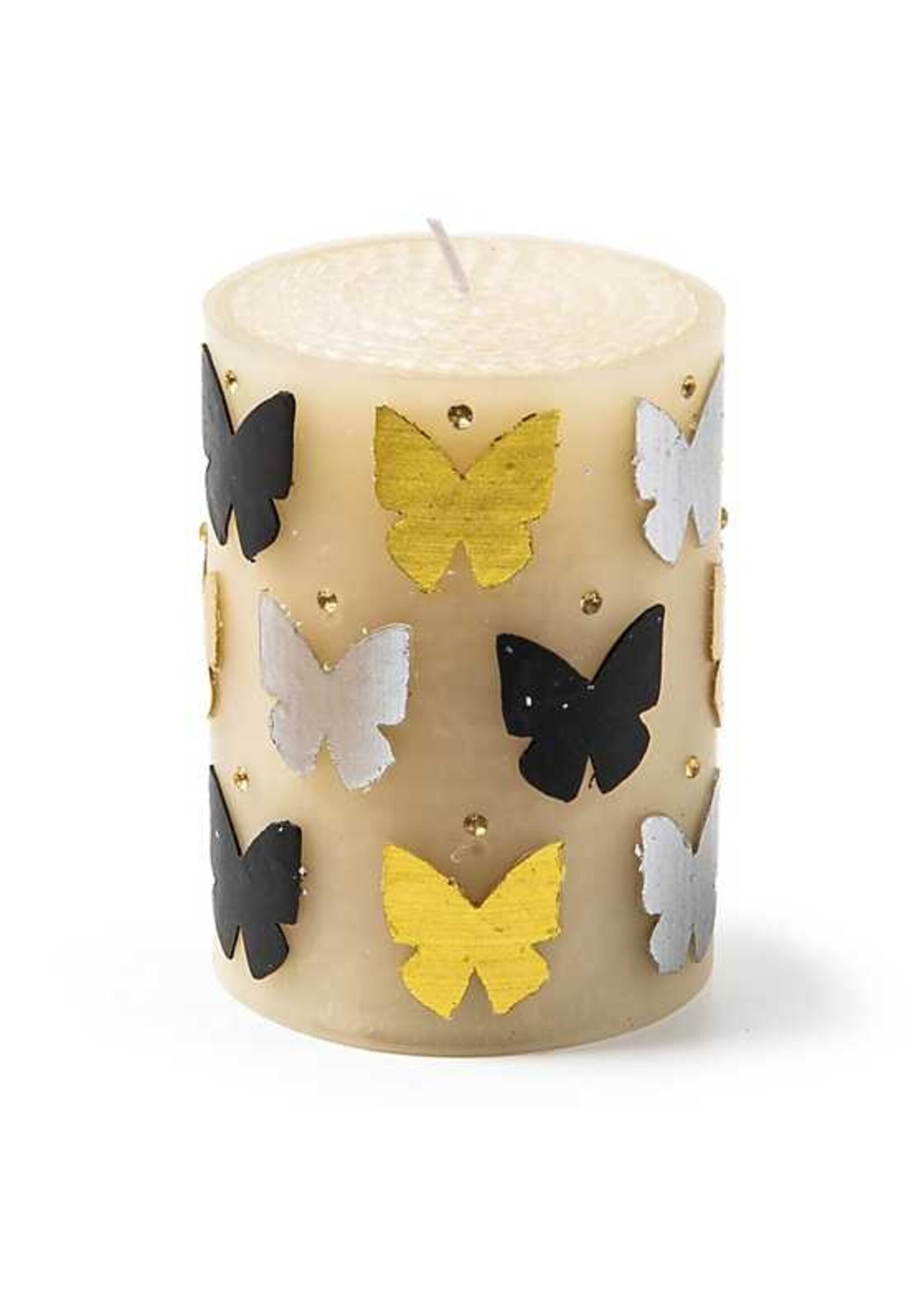 MacKenzie-Childs Butterfly Silver & Gold 4" Pillar Candle