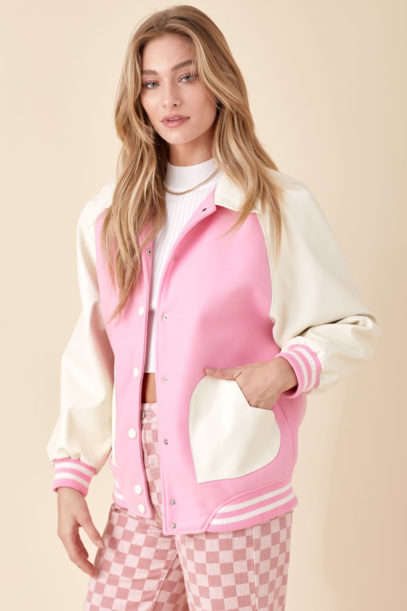 Final Sale Plus Size Varsity Jacket in Mocha and White – Chic And Curvy