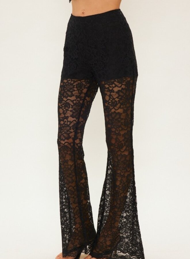 Lace flared trousers - Black - Ladies
