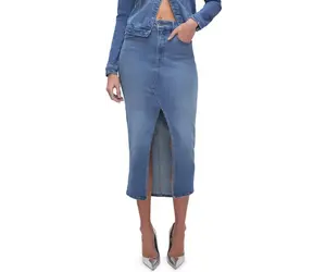 DENIM LIGHT COMPRESSION SLIT MIDI SKIRT