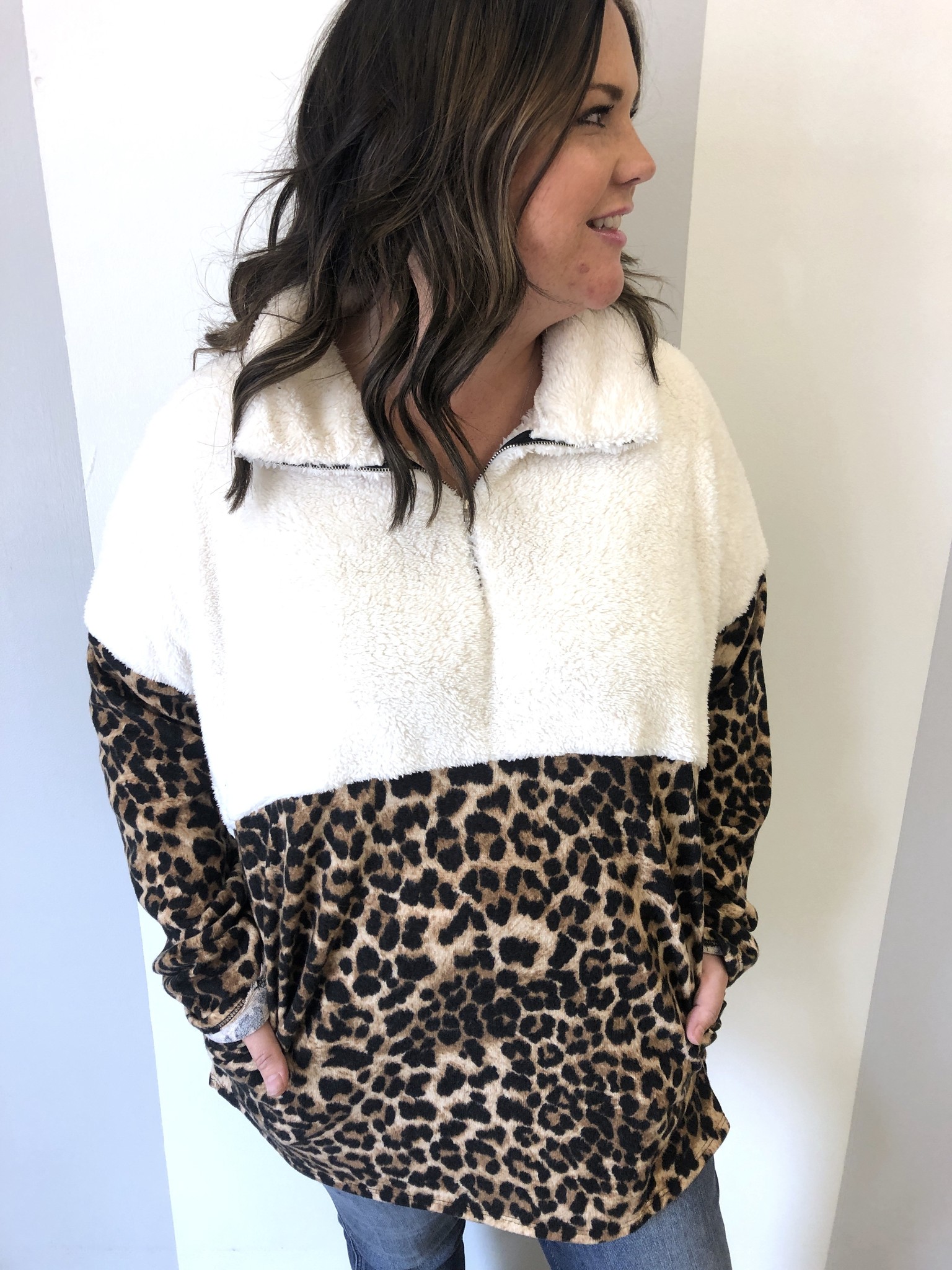 sherpa leopard pullover