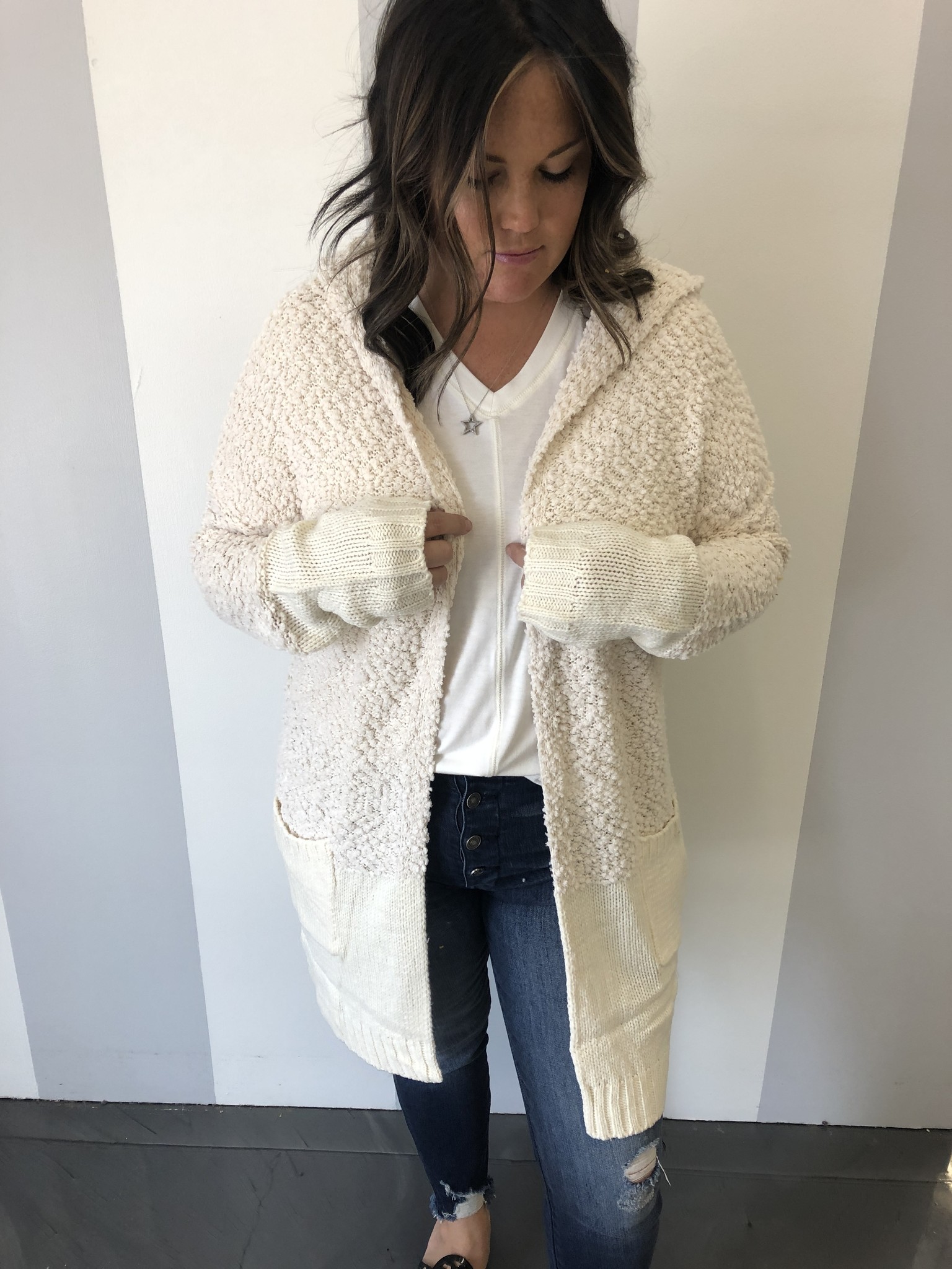 cream hooded cardigan