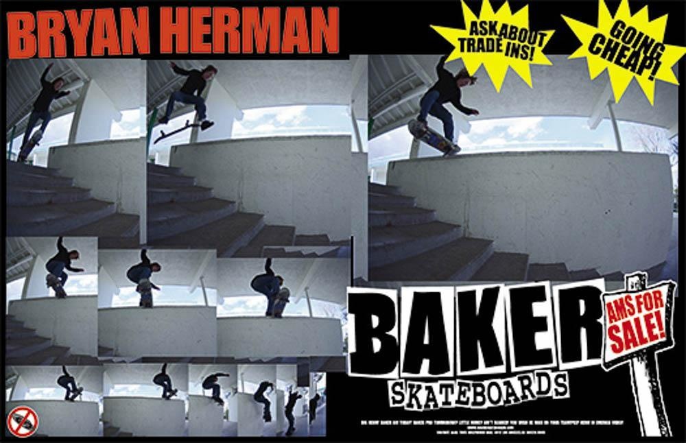 Bryan Herman Kickflip Noseslide Baker Skateboards Ad Thrasher magazine