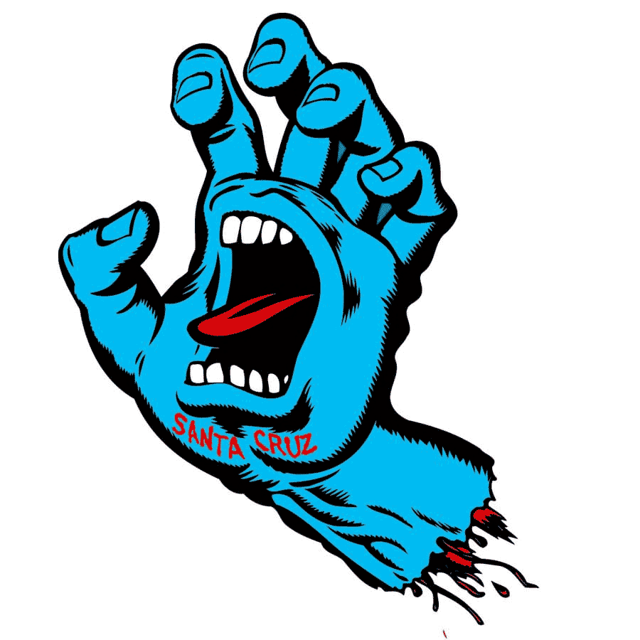 Santa Cruz skateboards screaming hand logo Jim Phillips Artwork