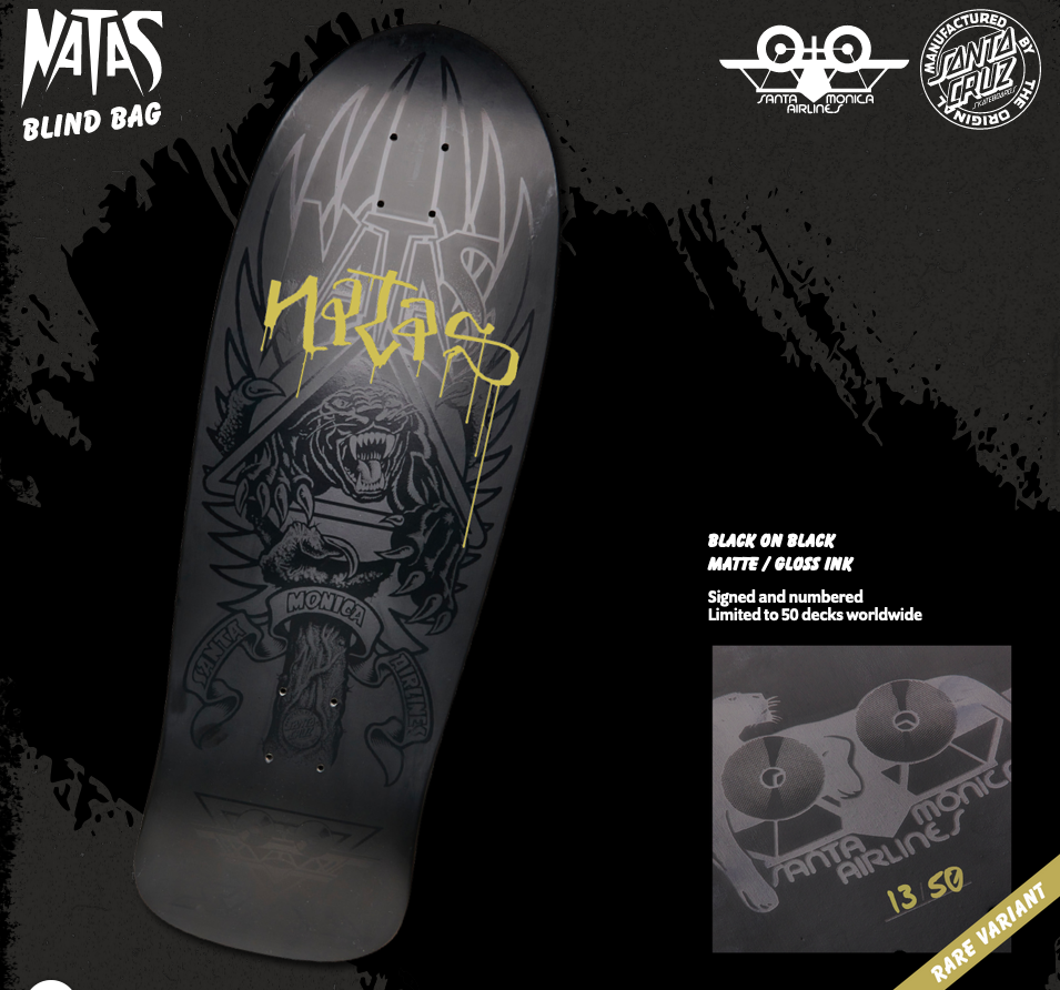 Natas Blind Bag Deck matte black and gold autograph signature deck 