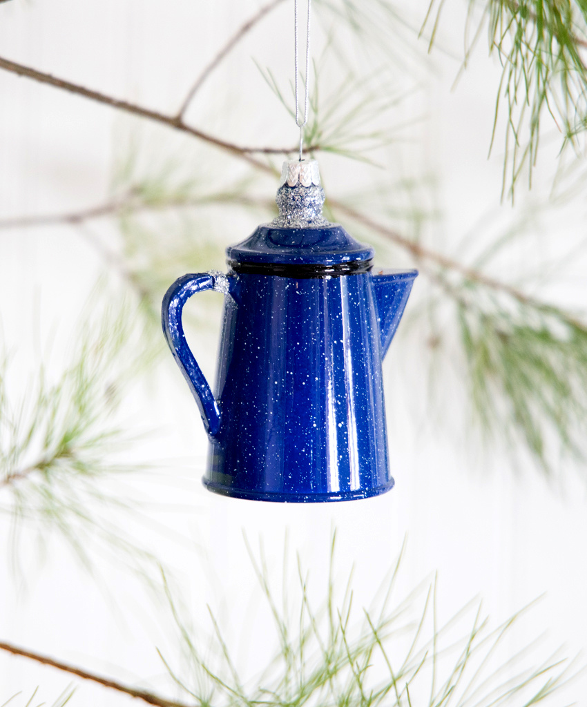 Blue Camping Coffee Pot Ornament - Gallerie II New Old Stock