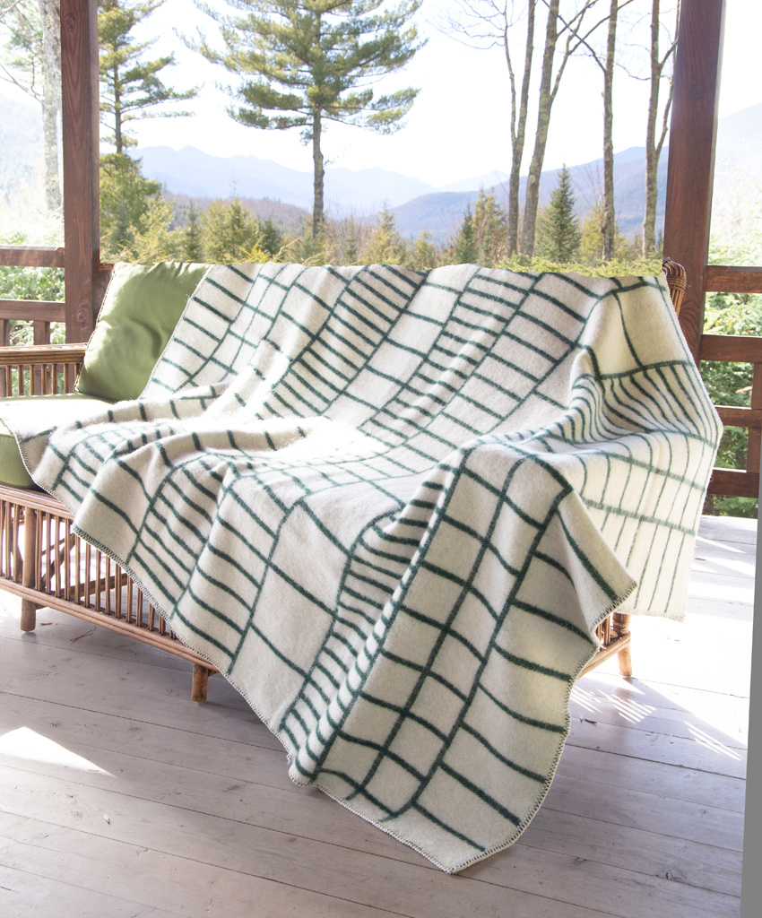 Wool Blanket Green and White The Birch Store