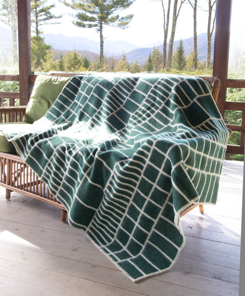 The Birch Store Wool Blanket Green and White