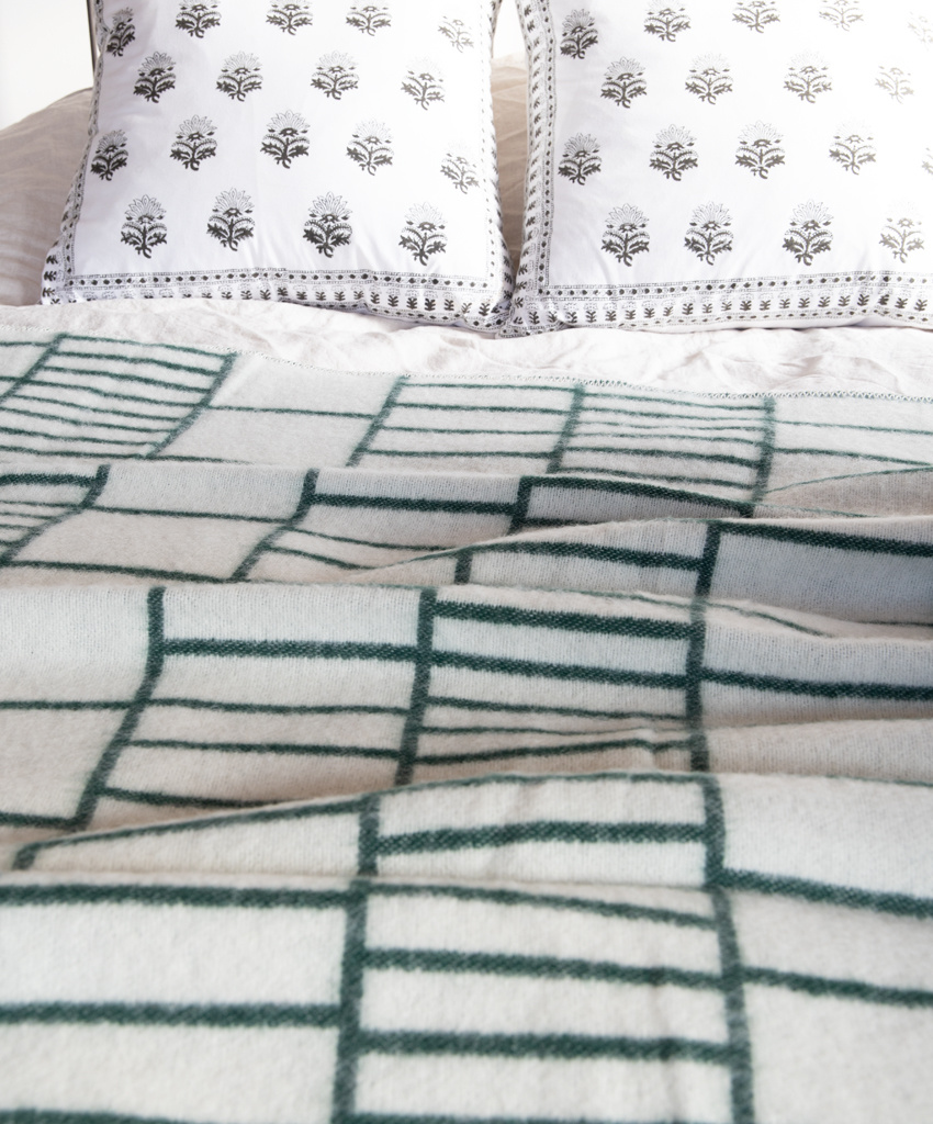 The Birch Store Wool Blanket Green and White