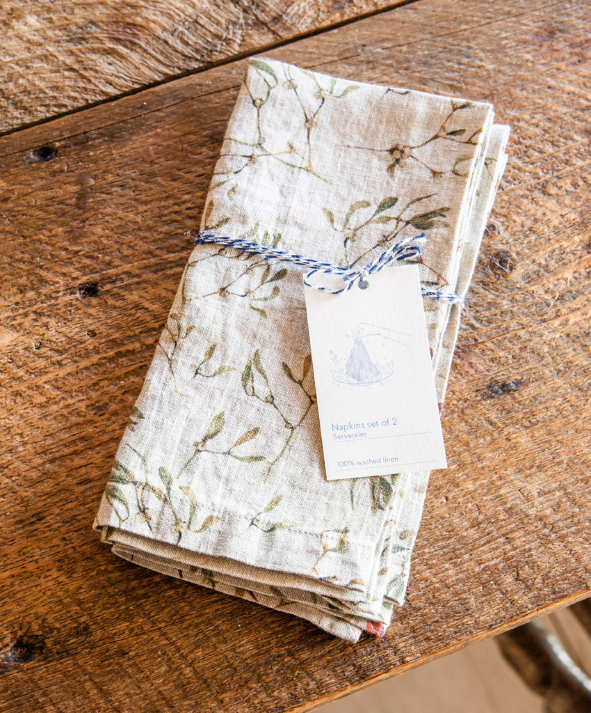 The Birch Store Natural Linen Mistletoe Napkin, Set of 2