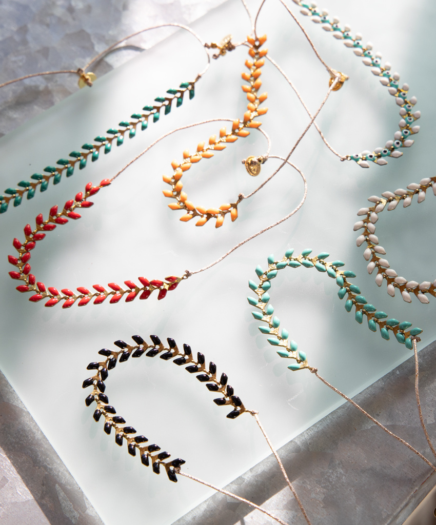 The Birch Store Enameled Brass Laurel Leaf Bracelet
