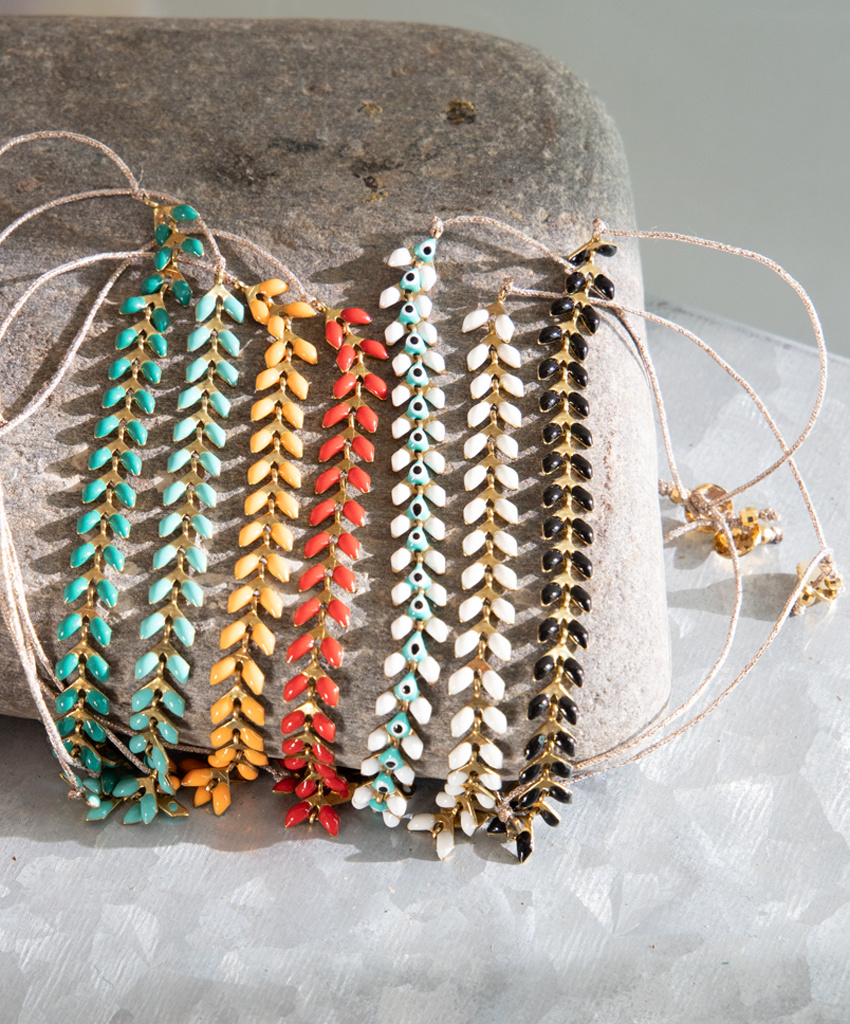 The Birch Store Enameled Brass Laurel Leaf Bracelet