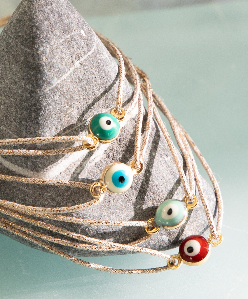 Sophie Deschamps Brass Eye Bracelet on Gold Cord