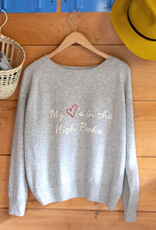 The Birch Store My ❤️'s in the High Peaks Embroidered Raglan Cashmere SweaterHigh Peaks Raglan Gray Cashmere Sweater