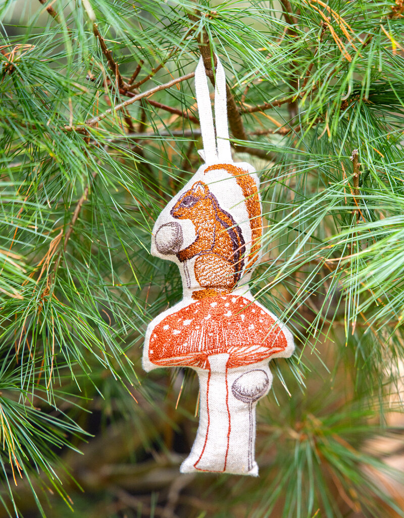 Coral & Tusk Chipmunk  on a Mushroom Ornament