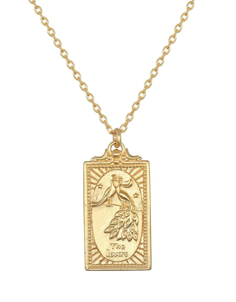 Satya Jewelry 18k Gold Plated Tarot Card Necklace - The Lovers
