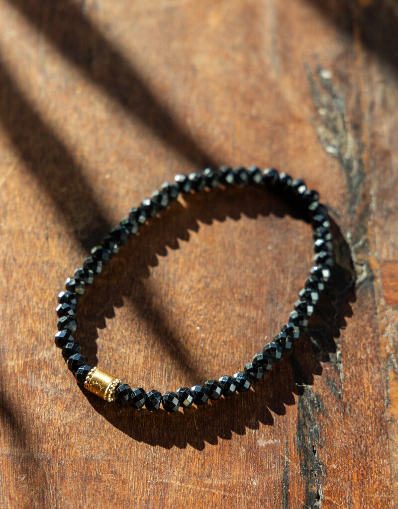 ON SALE - Natural Black Spinel Faceted Rondelle Beads Bracelet