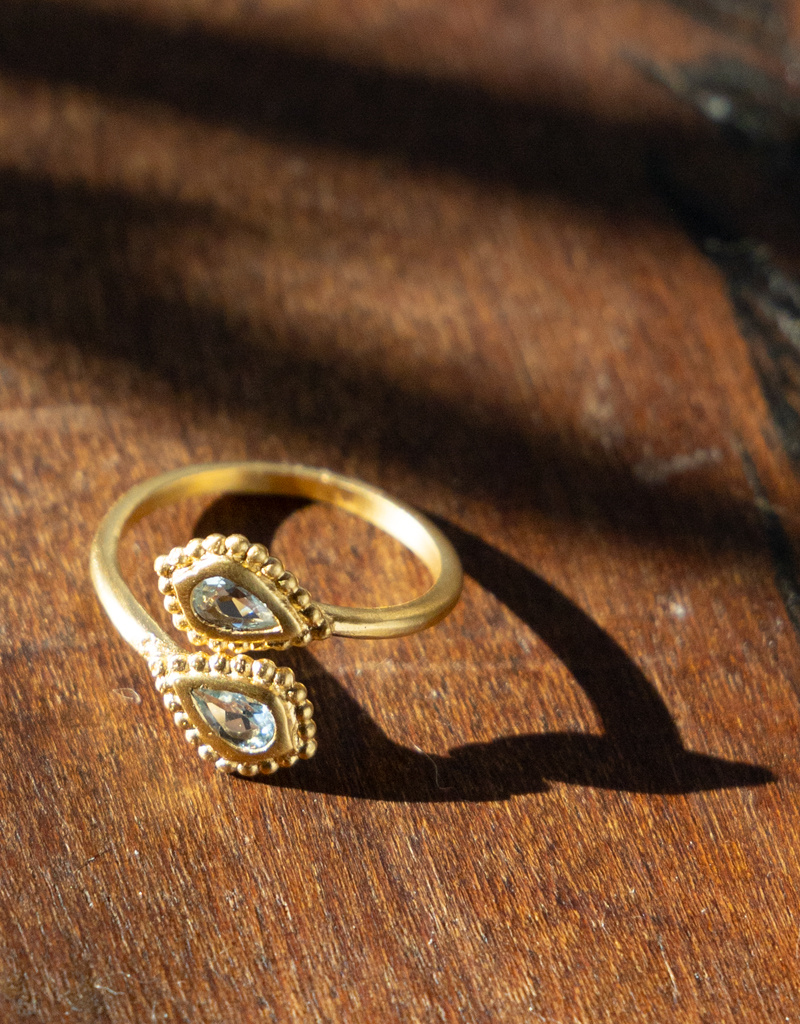 Satya Jewelry 18 k gold Plated Blue Topaz Adjustable Ring
