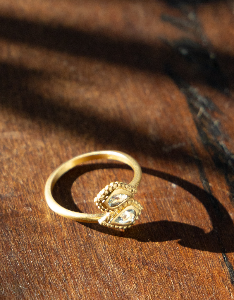 Satya Jewelry 18 k gold Plated Blue Topaz Adjustable Ring