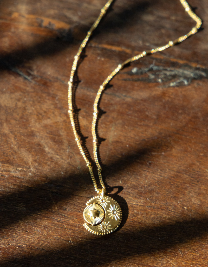 Satya Jewelry 18k Gold Plated Spinning Celestial Pendant Necklace