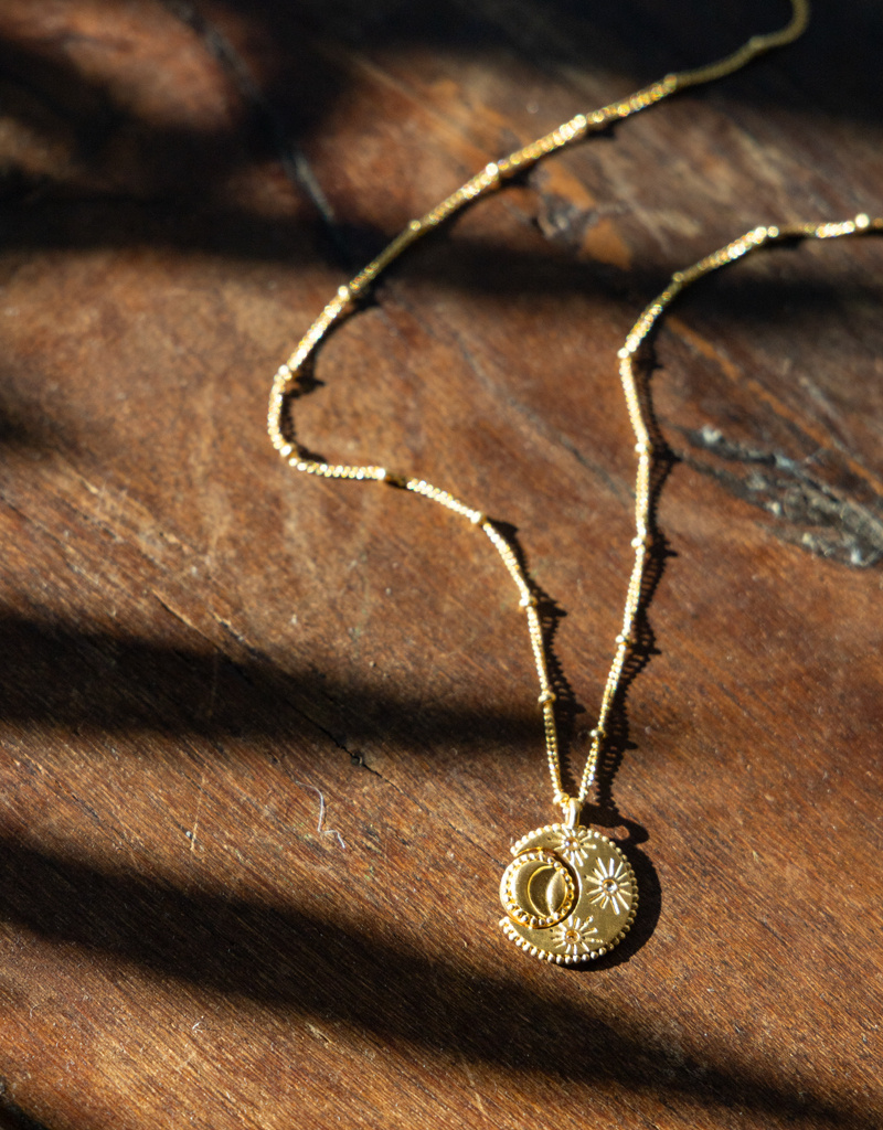 Satya Jewelry 18k Gold Plated Spinning Celestial Pendant Necklace
