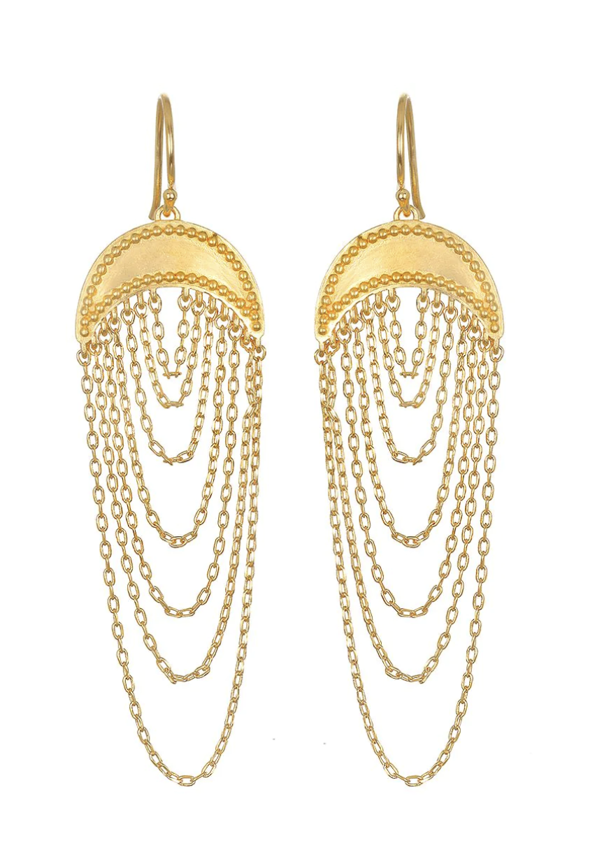 Gemstone Chain Earrings, Gold Chain Earrings, ite Malachite Pyrite  Moonstone Gemstone Beads, Bohemian Earrings, Chain Threaders 