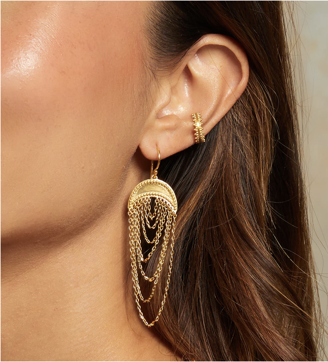 Satya Jewelry Scattered Moonlight Chain Moon Earrings