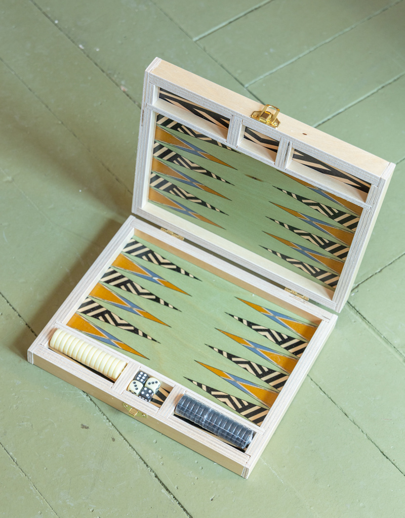 Wolfum Studio Hand Printed Birch Travel Backgammon Set