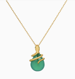 Satya Jewelry Green Onyx Dot Snake Necklace 18 in