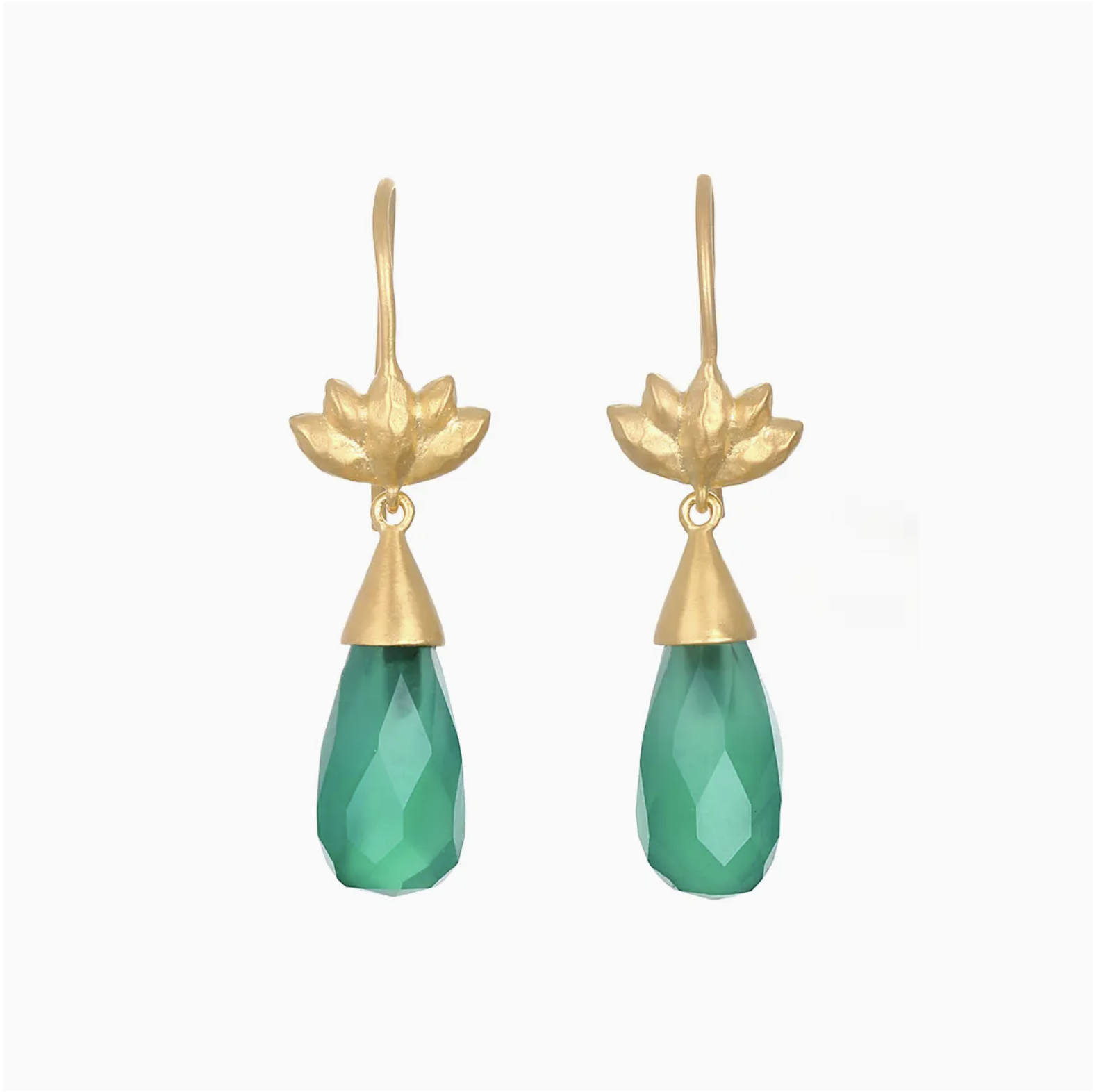 Satya Jewelry Green Onyx Lotus Drop Earrings