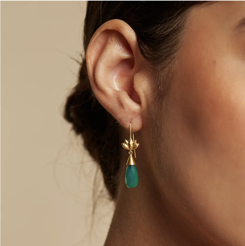 Satya Jewelry Green Onyx Lotus Drop Earrings