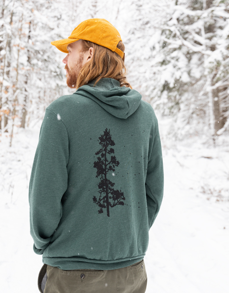Salty Raven Zip Hoodie Pine Tree & Flock of Birds