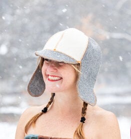 SUNROZ Sauna Hat Ball Cap Felted Gray & White