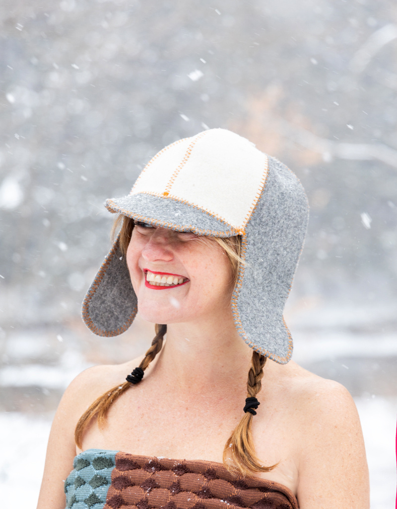 SUNROZ Sauna Hat Ball Cap Felted Gray & White