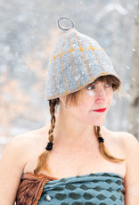 SUNROZ Sauna Hat Felted Gray & Red Sticthing