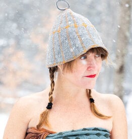 SUNROZ Sauna Hat Felted Gray & Red Sticthing
