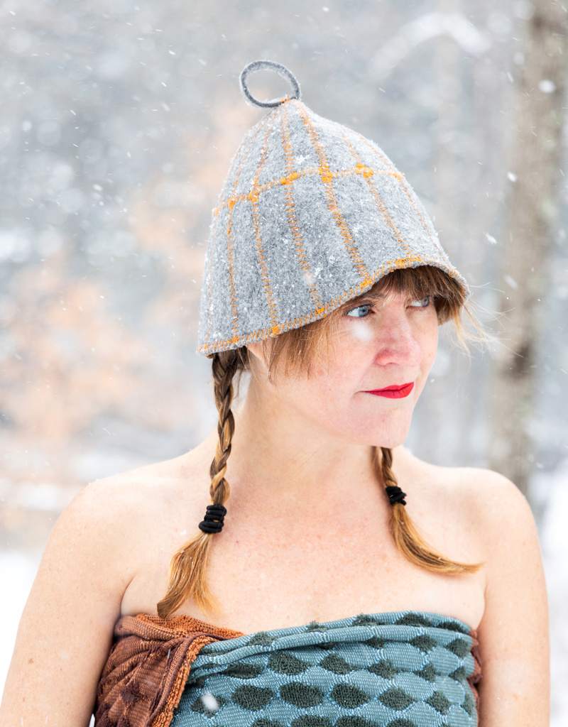 SUNROZ Sauna Hat Felted Gray & Red Sticthing