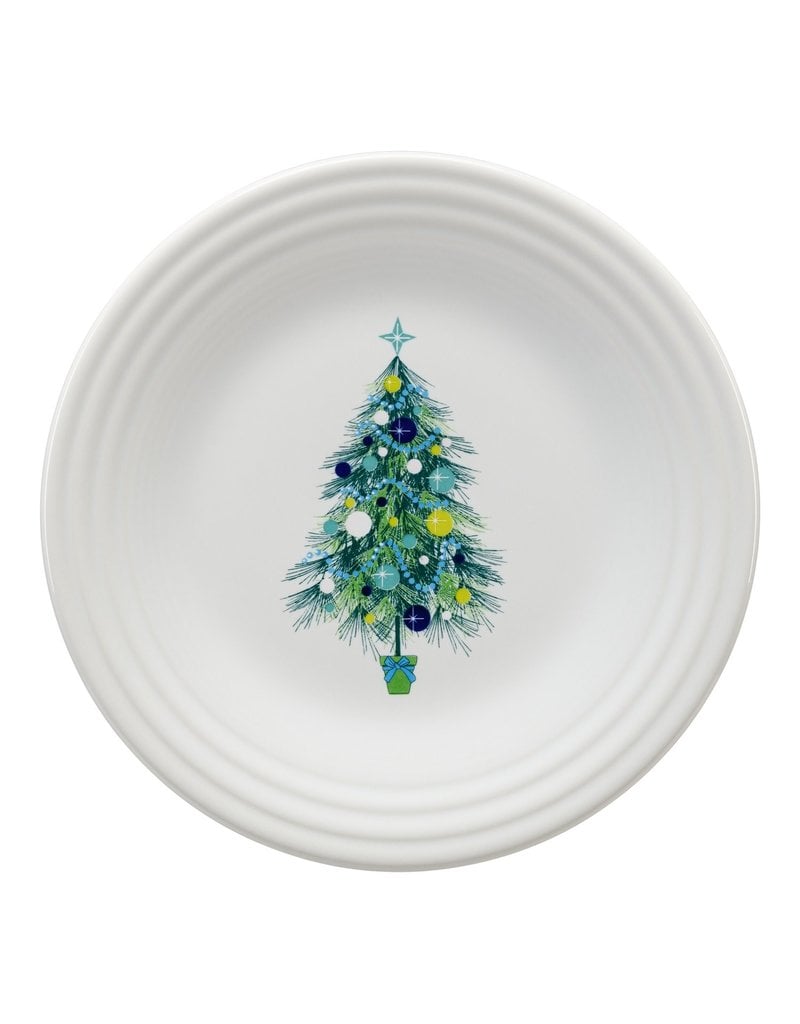 The Homer Laughlin China Company Blue Christmas Tree on White Luncheon Plate