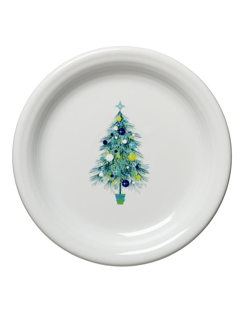 The Homer Laughlin China Company Blue Christmas Tree on White Appetizer Plate