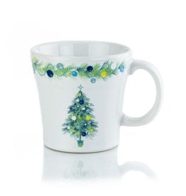 The Homer Laughlin China Company Blue Christmas Tree on White Tapered Mug