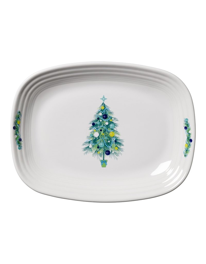 The Fiesta Tableware Company Blue Christmas Tree on White Rectangular Platter