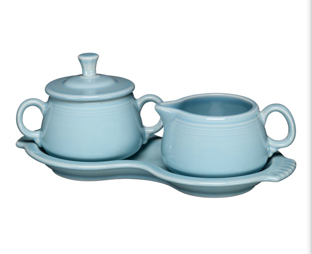 White Porcelain Sugar And Creamer Set With Bamboo Tray - UK