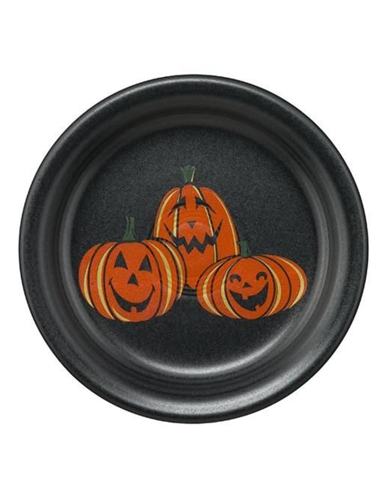 The Homer Laughlin China Company Appetizer Plate Halloween Trio of Happy Pumpkins